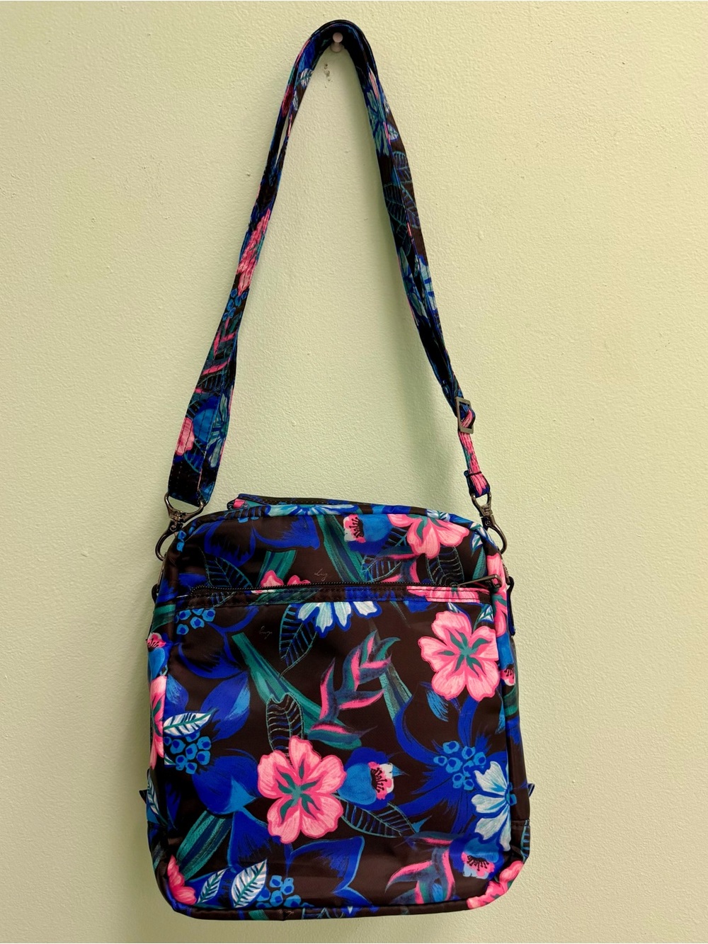 lug Quilted Floral Crossbody Bag in Black, Blue & Pink - Picture 9 of 9